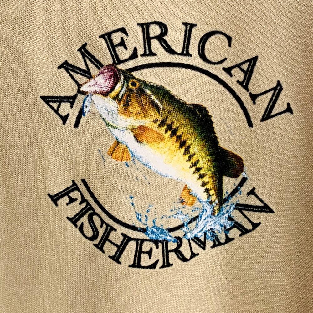 C2 SPORT Size L AMERICAN FISHERMAN Pullover Shirt Fish Graphics Long Sleeve